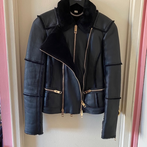 Burberry London Lamb Shearling Lamb Moto Jacket